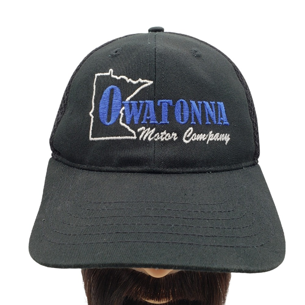 Owatonna Motor Co Minnesota Hat Black Mesh Trucker Cap‎ Adjustable Embroidered
